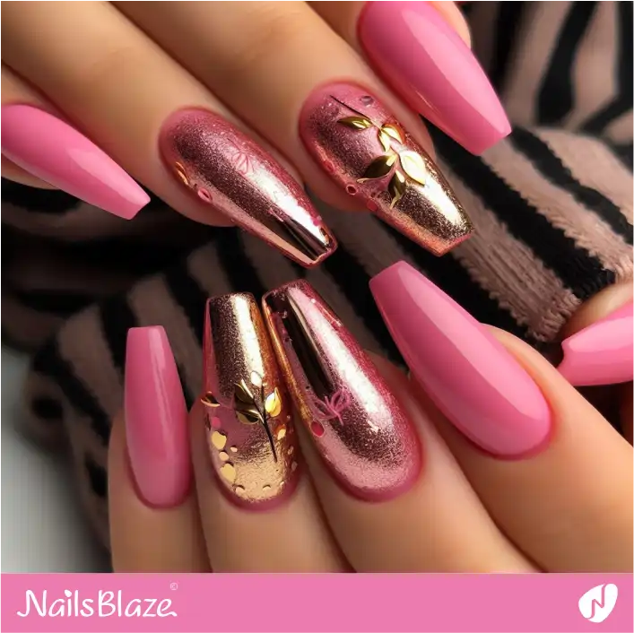 Embellished Pink Nails | Foil Nails - NB4087